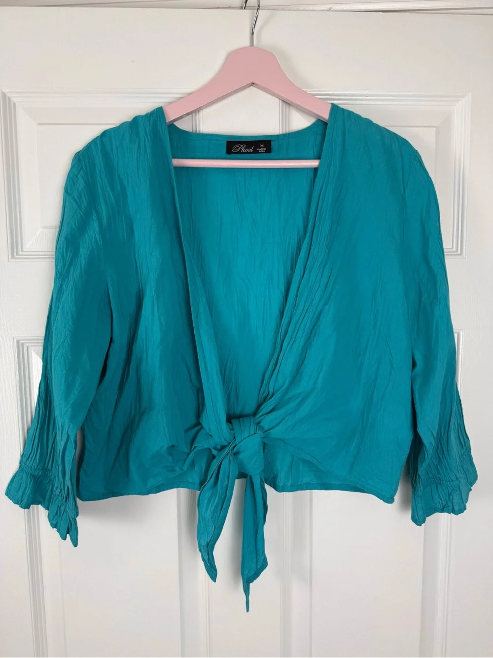 NWOT Phool Tie-Front Open Semi-Cropped Shrug -Teal Medium